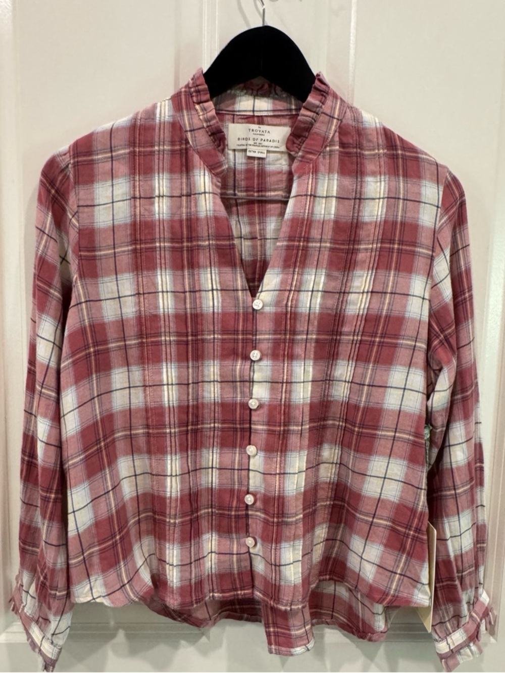 BNWT Trovata Bird of Paradis Finley Pintuck Blouse Canyonplaid Womens XS $206 - Picture 7 of 13